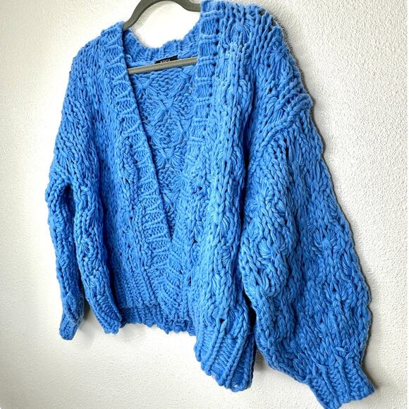Vici Dusty Blue Chunky Knit Oversized Open Front Cardigan Sweater S - Picture 5 of 15